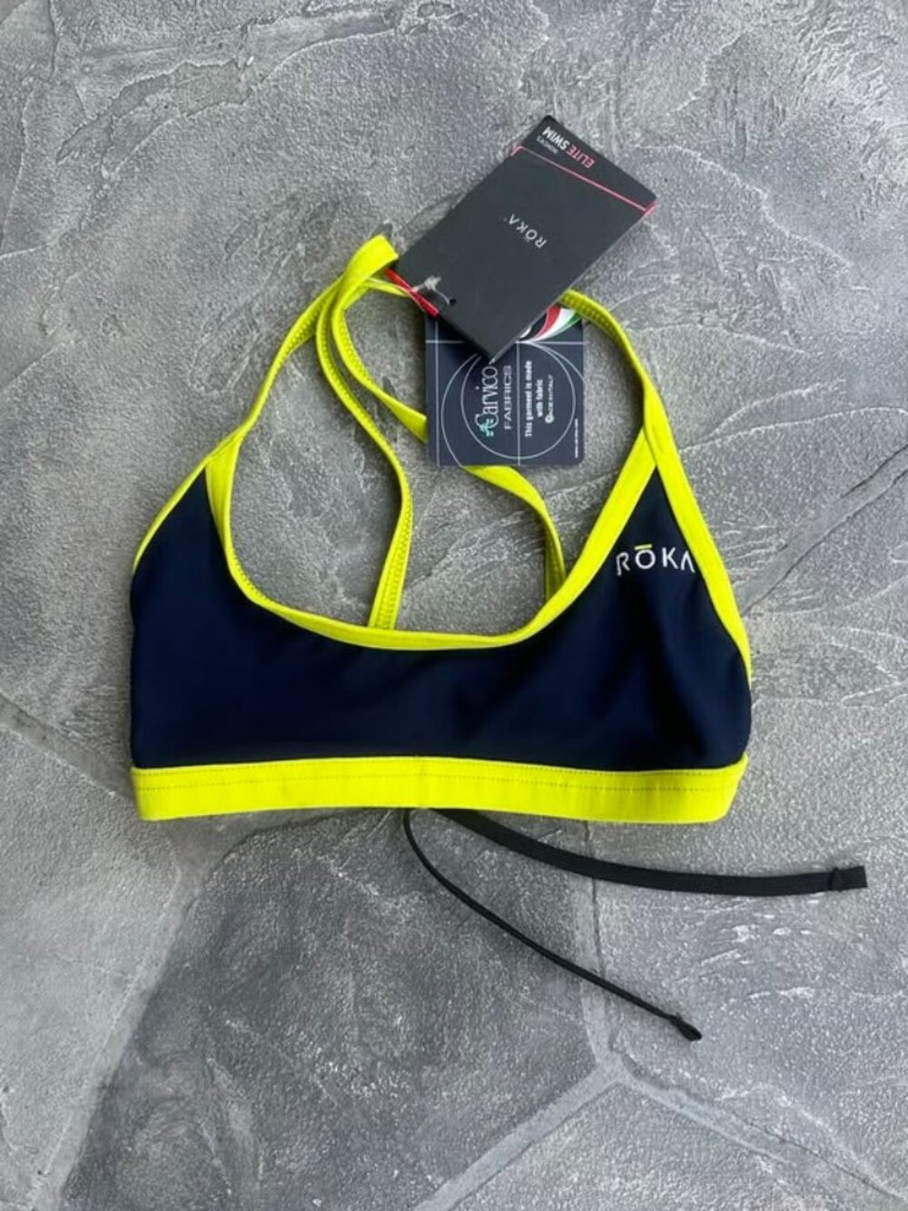 Roka Bikini Swimsuit Top, Navy & Green - Size XS 30, NWT